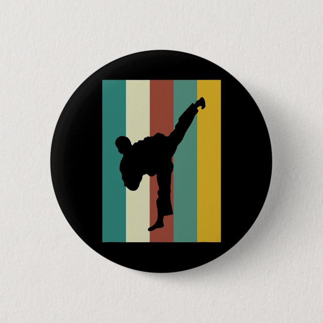 Kampfkunst Kickboxing Karate Taekwondo Retro Des Button (Vorderseite)