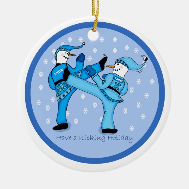 Kampfkunst-Schneemänner für Weihnachtsverzierung Keramik Ornament (Vorne)