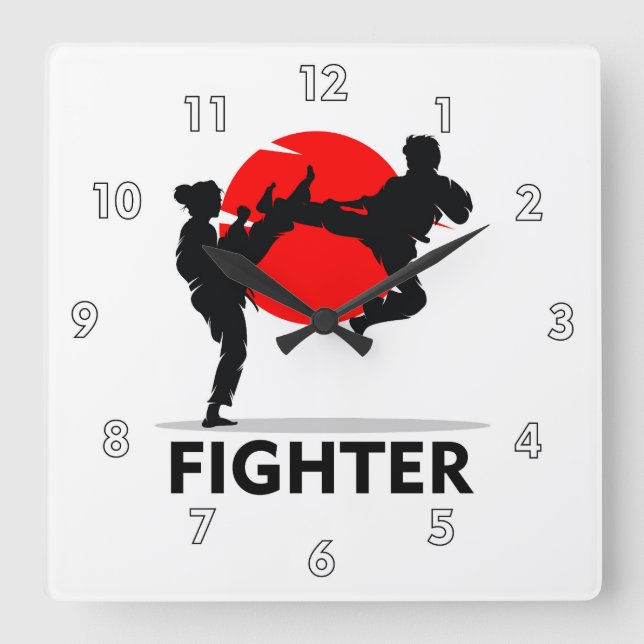 Kampfkunst und Kampfkunst Quadratische Wanduhr (Vorderseite)