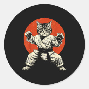 Kampfsport Katze Karate Judo Japanische Flagge Lus Runder Aufkleber