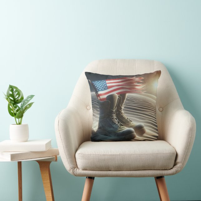 Kampfstiefel mit amerikanischer Flagge Kissen (Stuhl )