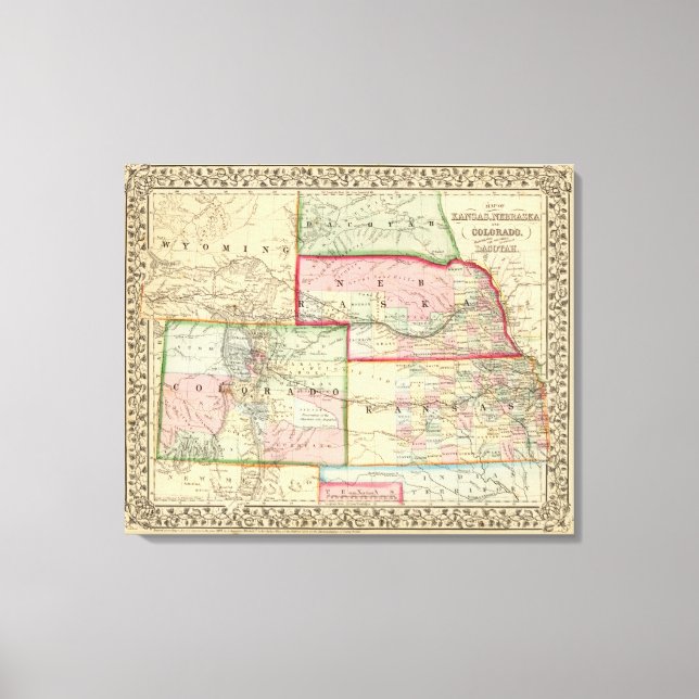 Kan, Neb, Colo Map von Mitchell Leinwanddruck (Vorderseite)