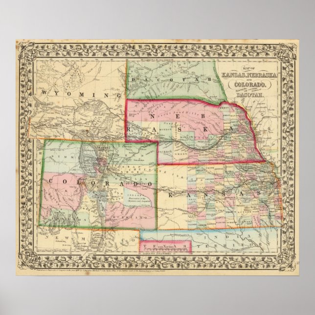 Kan, Neb, Colo Map von Mitchell Poster (Vorne)