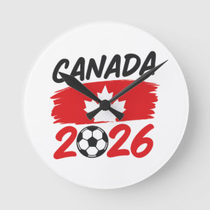 Kanada 2026 Fußball Fan Design mit Ahornblatt Runde Wanduhr