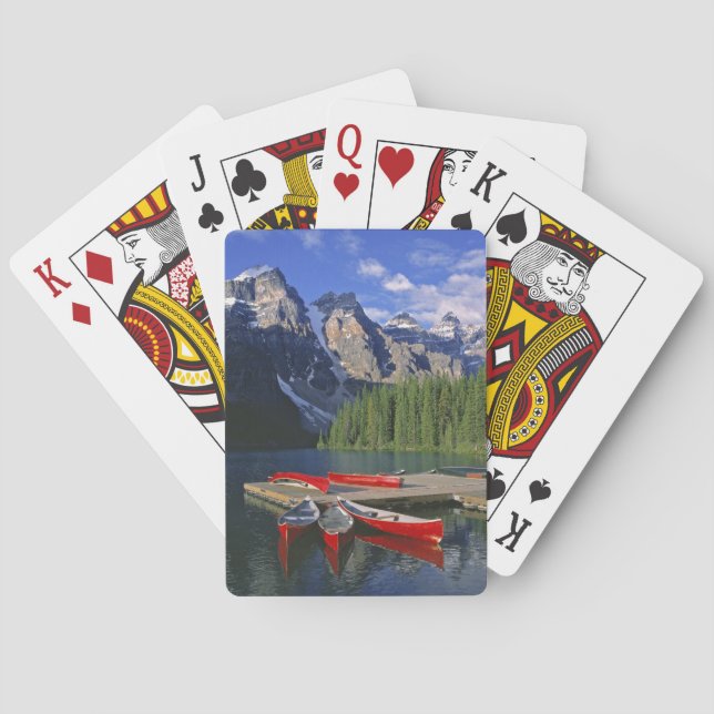 Kanada, Alberta, Moraine See. Rote Kanus erwarten Spielkarten (Rückseite)