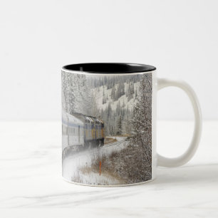 Kanada, Alberta. VIA Rail-Schneezug zwischen Zweifarbige Tasse