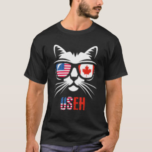 Kanada Amerikanische Flagge Katze Uns Eh T-Shirt