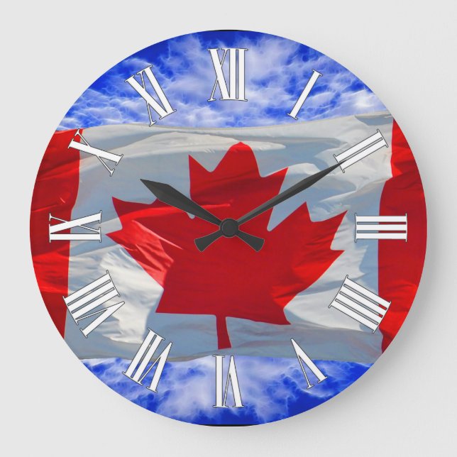 Kanada Flag & Sky Proud Patriotic Wall Clock Große Wanduhr (Vorderseite)