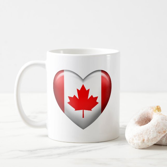 Kanada-Flagge | 3D-Herzsymbol Kaffeetasse (Mit Donut)