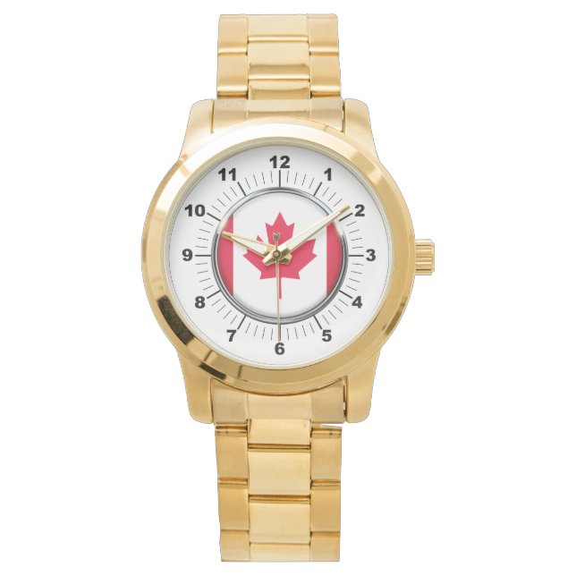 Kanada-Flagge für Frauen - Oversized Gold Bracelet Armbanduhr (Vorderseite)