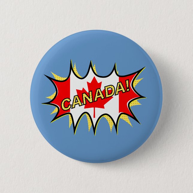 Kanada Flagge Kapow Comic Style Star Button (Vorderseite)