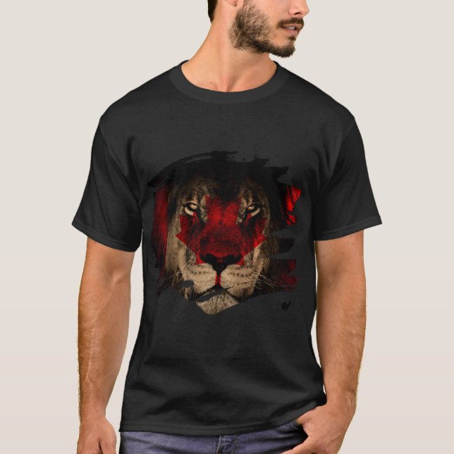 Kanada-Flagge u. afrikanisches Löwe-Bild T-Shirt (Vorderseite)