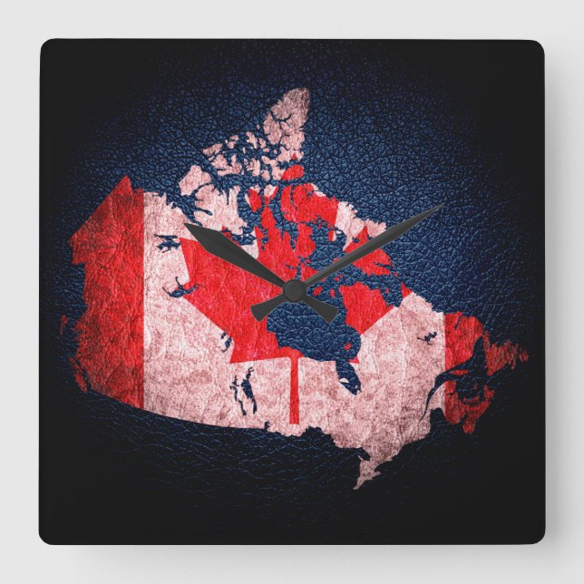 Kanada-Flagge und -Karte Quadratische Wanduhr (Vorderseite)