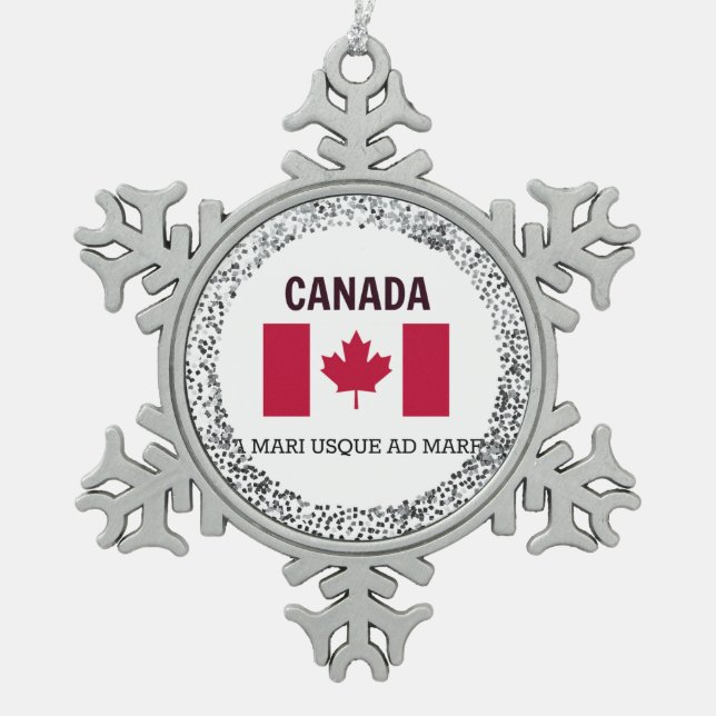 Kanada - Flagge und Motto Schneeflocken Zinn-Ornament (Vorderseite)