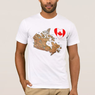 Kanada-Flaggen-Herz + Karten-T - Shirt