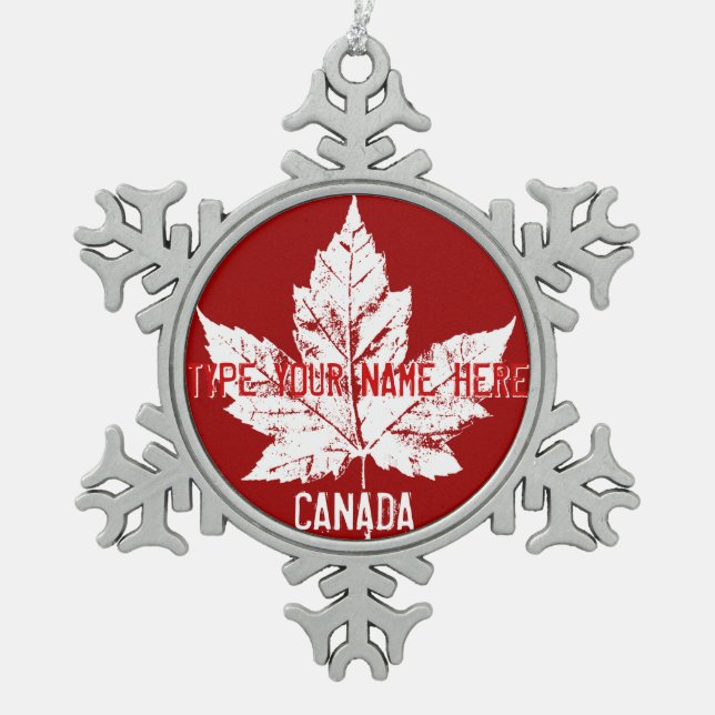 Kanada-Flaggen-Verzierungs-personalisierte Schneeflocken Zinn-Ornament (Vorderseite)