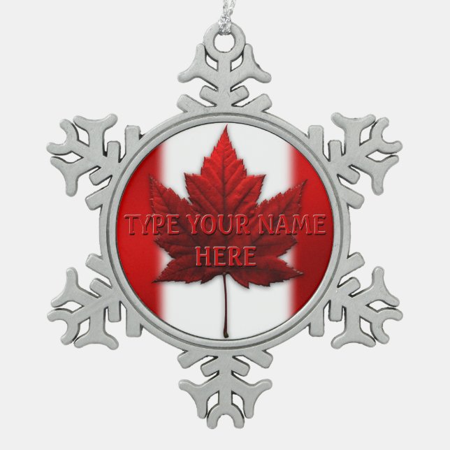 Kanada-Flaggen-Verzierungs-personalisierte Schneeflocken Zinn-Ornament (Vorderseite)