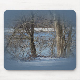 Kanada Gänse auf grünem Lane-Reservoir Mousepad