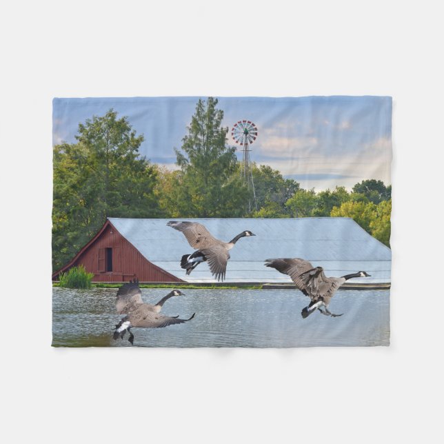 Kanada-Gänse, die auf dem Teich landen Fleecedecke (Vorderseite (Horizontal))