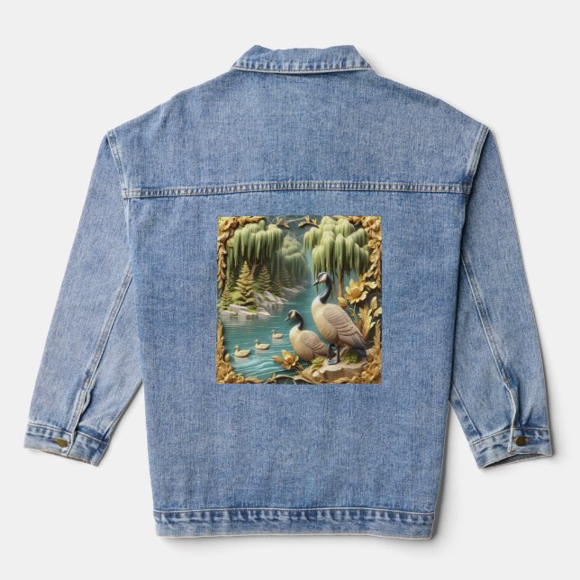Kanada Gänse inmitten der weinenden Willows Jeansjacke (Rückseite)