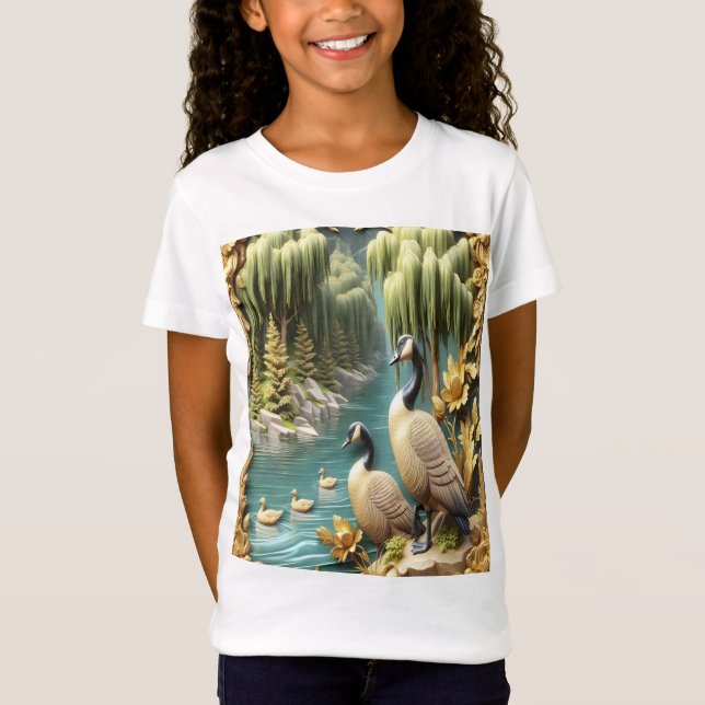 Kanada Gänse inmitten der weinenden Willows T-Shirt (Vorderseite)