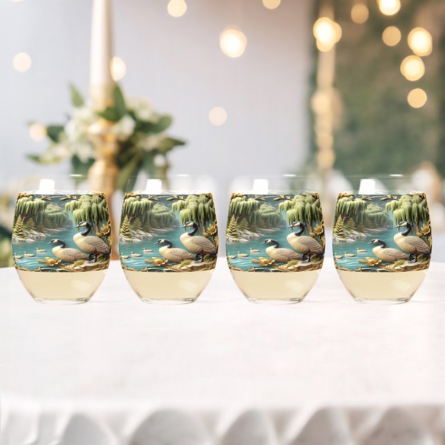Kanada Gänse inmitten der weinenden Willows Weinglas Ohne Stiel (Insitu (Hochzeit))