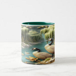 Kanada Gänse inmitten der weinenden Willows Zweifarbige Tasse