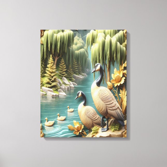 Kanada Geese inmitten der weinenden Willows 16x20 Leinwanddruck (Vorderseite)