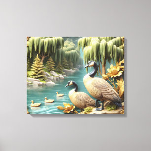 Kanada Geese inmitten der weinenden Willows 20x16 Leinwanddruck