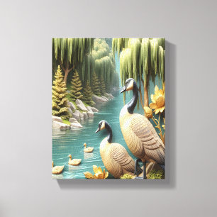 Kanada Geese inmitten der weinenden Willows 8x10 Leinwanddruck