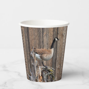 KANADA GOOSE UND KALIFORNIEN QUAIL AUF BARNBOARD PAPPBECHER