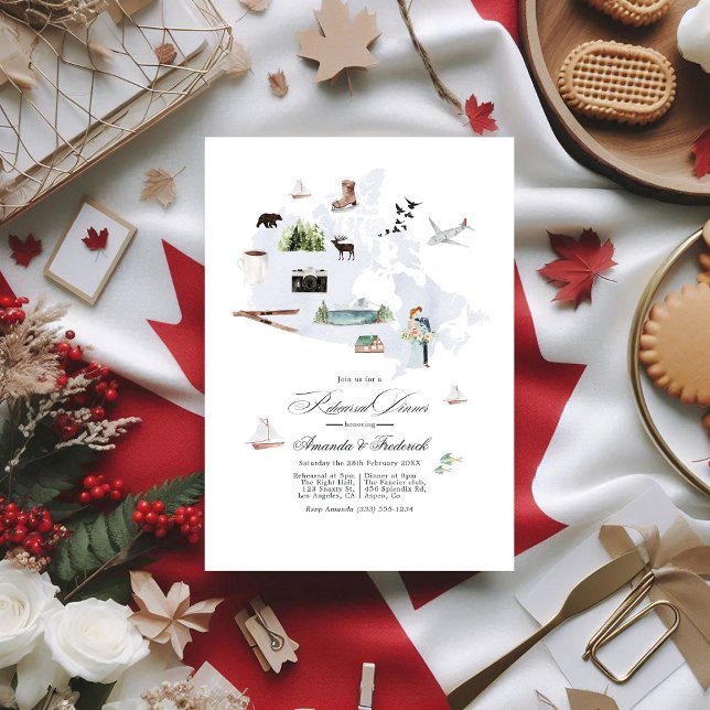 Kanada Hochzeit in Urlaubsort Probe Dinner Einladung (Canada Destination Wedding Rehearsal Dinner Invitation)
