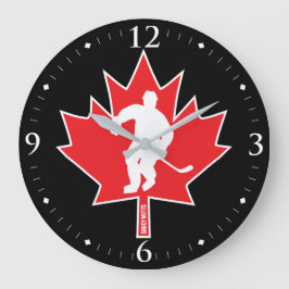 Kanada-Hockey-Ahornblatt-Spielerrot auf Schwarzem Große Wanduhr