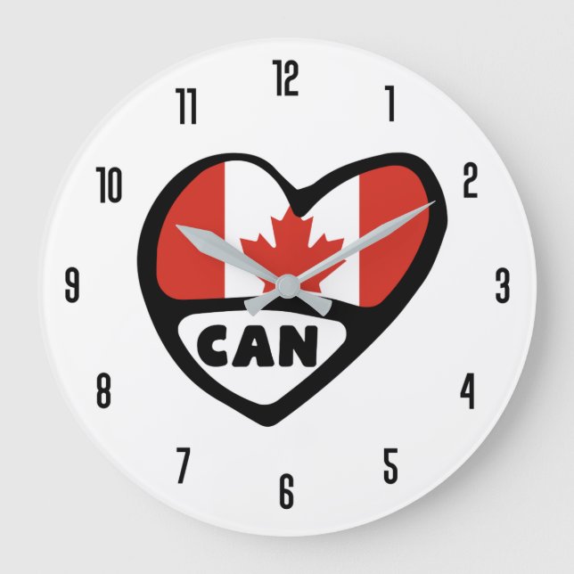 Kanada Ländercode CAN Flaggenherz Große Wanduhr (Vorderseite)