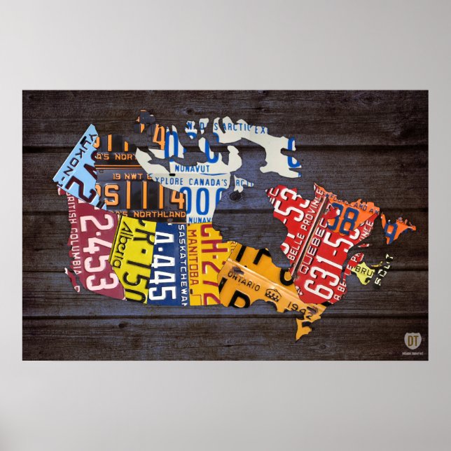 Kanada Lizenzplakette Karte Gerecycelt Art Print Poster (Vorne)