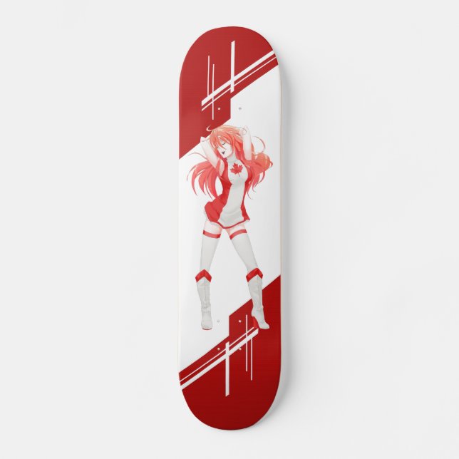 Kanada Manga Animemädchen gekleidet in der Flagge Skateboard (Vorderseite)