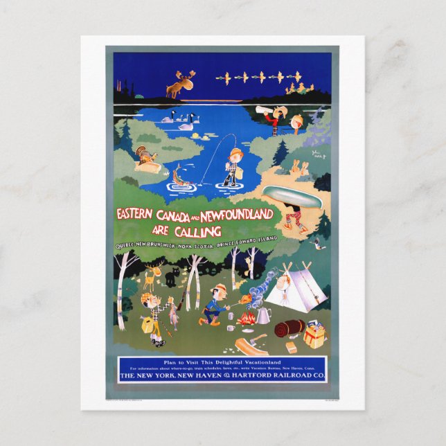 Kanada Neufundland Vintage Travel Poster wiederher Postkarte (Vorderseite)