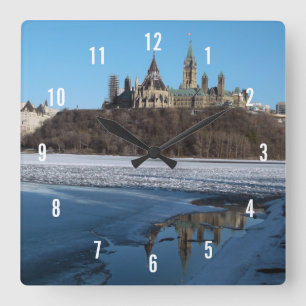 Kanada Parlament Gebäude Aussicht vom Ottawa Rive Quadratische Wanduhr