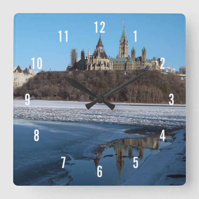 Kanada Parlament Gebäude Aussicht vom Ottawa River Quadratische Wanduhr (Vorderseite)