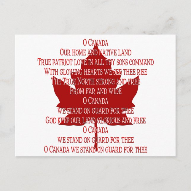 Kanada Postkarten Kanada Anthem Souvenir Postkarte (Vorderseite)
