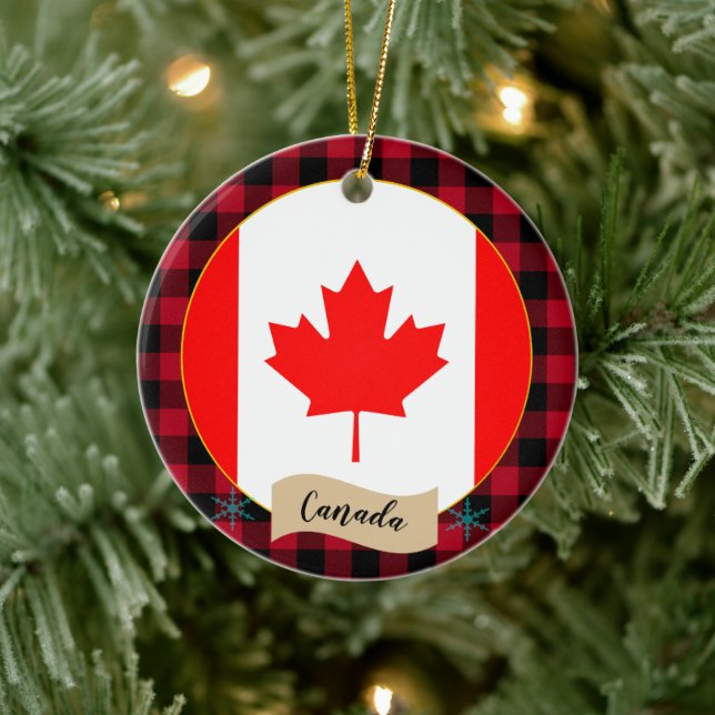 Kanada, Roter Büffel, kariert und kanadische Flagg Keramik Ornament (Baum)