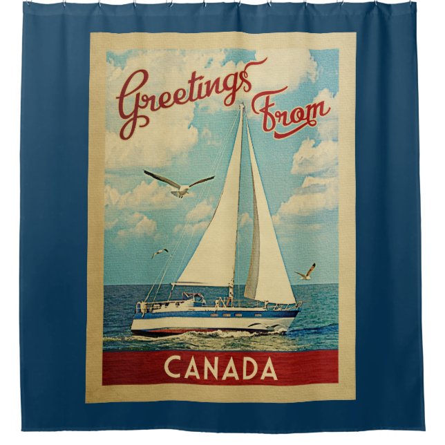 Kanada Sailboat Vintage Travel Duschvorhang (Vorderseite)