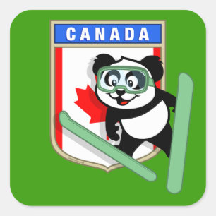 Kanada Ski-Springen Panda Quadratischer Aufkleber
