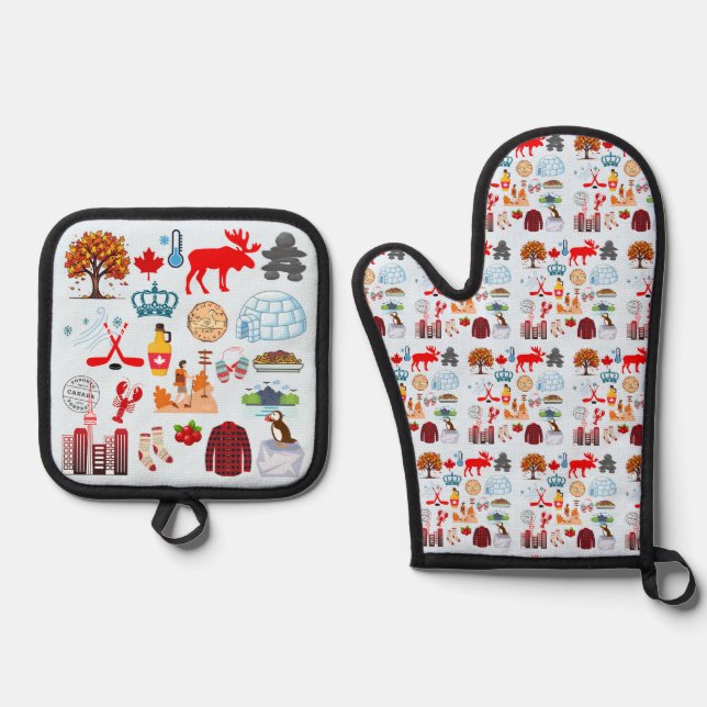 Kanada-Symbole Ofenhandschuh & Topflappen-Set (Vorderseite)