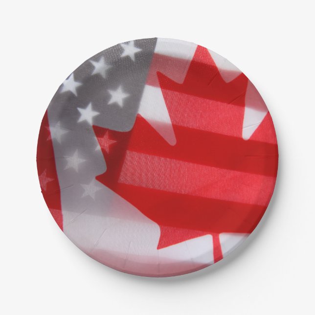 Kanada- und Amerika-Flaggen Pappteller (Vorderseite)
