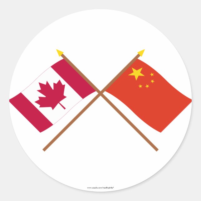 Kanada und Volksrepublik China - Grenzflagge Runder Aufkleber (Vorderseite)
