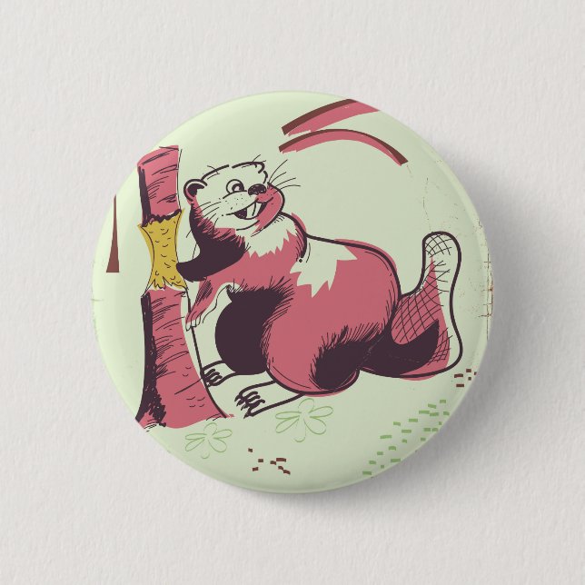Kanada Vintages Biber-Reiseplakat Button (Vorderseite)