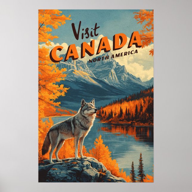 Kanada Wolf Vintage-Reiseposter Poster (Vorne)