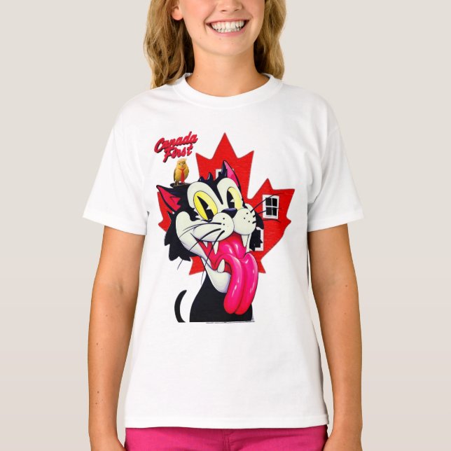 KANADAERST MIT KATZE & VÖGLEIN T-Shirt (Vorderseite)