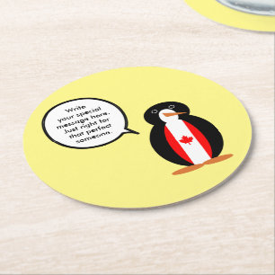 Kanadisch sprechende Ms Penguin Personalisiert Runder Pappuntersetzer